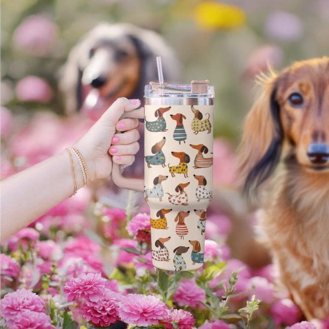 Dachshund Dog Custom Stanley Quencher 40Oz Stainless Steel Tumbler With Handle - Image 4