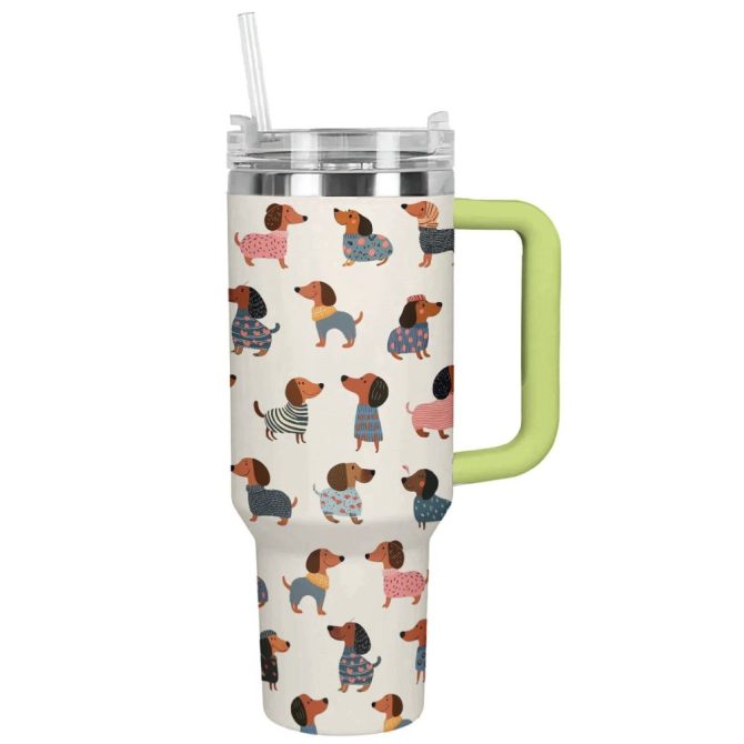 Dachshund Dog Custom Stanley Quencher 40Oz Stainless Steel Tumbler With Handle