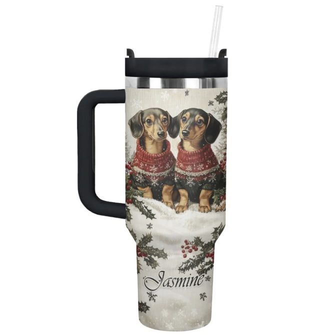 Dachshund Dog Custom Stanley Quencher 40Oz Stainless Steel Tumbler With Handle