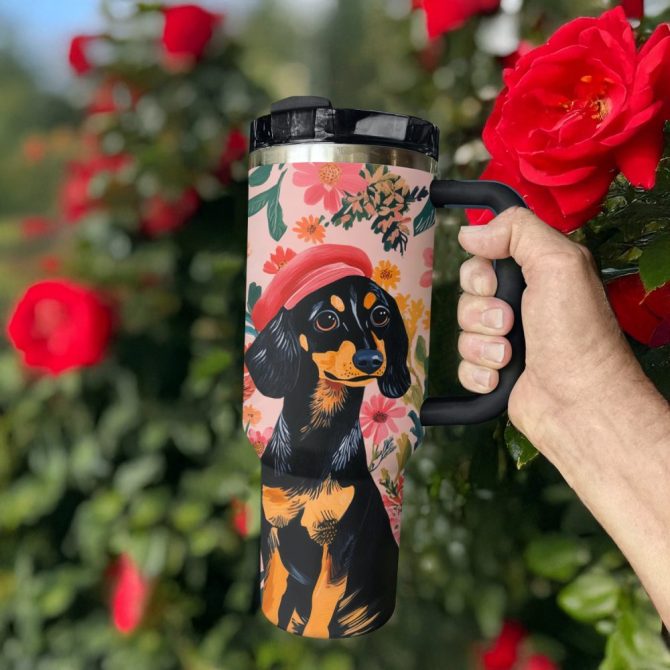 Dachshund Dog Custom Stanley Quencher 40Oz Stainless Steel Tumbler With Handle - Image 3