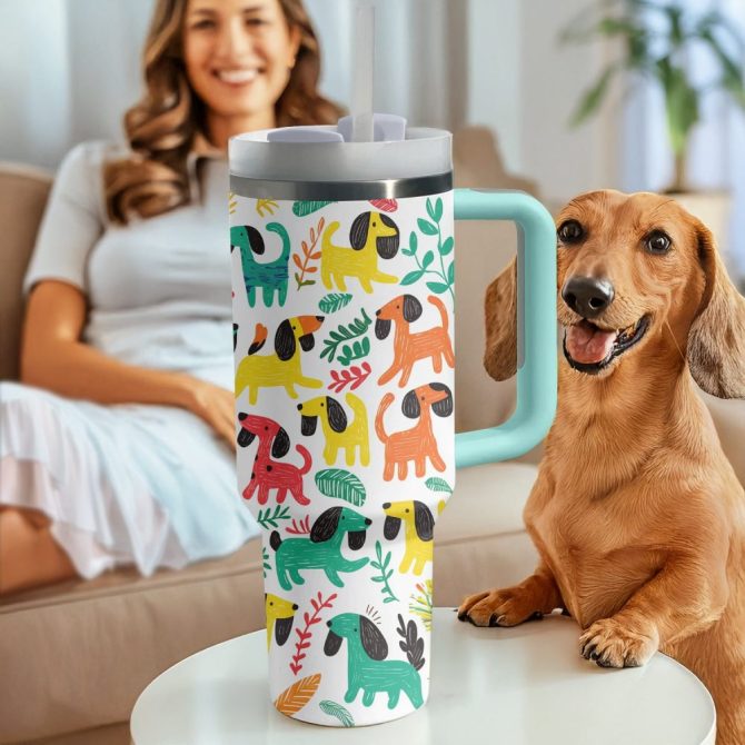 Dachshund Dog Custom Stanley Quencher 40Oz Stainless Steel Tumbler With Handle - Image 4