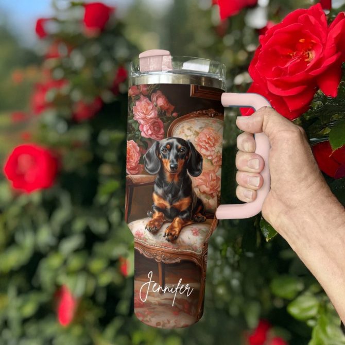 Dachshund Dog Custom Stanley Quencher 40Oz Stainless Steel Tumbler With Handle - Image 4