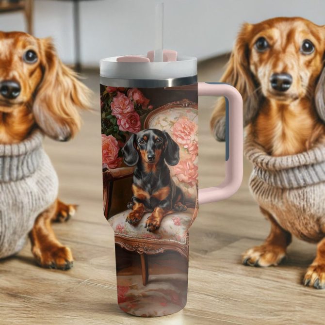 Dachshund Dog Custom Stanley Quencher 40Oz Stainless Steel Tumbler With Handle - Image 3