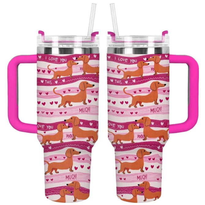 Dachshund Dog Custom Stanley Quencher 40Oz Stainless Steel Tumbler With Handle