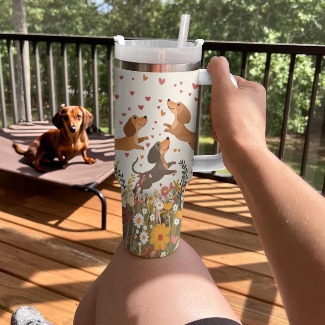 Dachshund Dog Custom Stanley Quencher 40Oz Stainless Steel Tumbler With Handle - Image 3