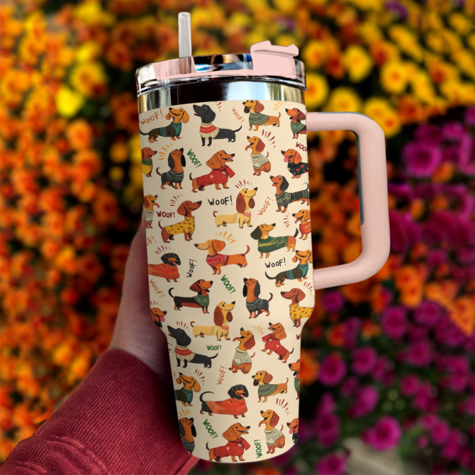 Dachshund Dog Custom Stanley Quencher 40Oz Stainless Steel Tumbler With Handle - Image 4