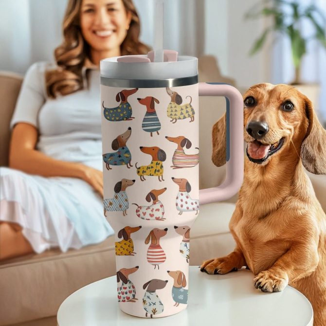 Dachshund Dog Custom Stanley Quencher 40Oz Stainless Steel Tumbler With Handle - Image 3