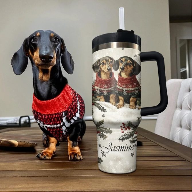 Dachshund Dog Custom Stanley Quencher 40Oz Stainless Steel Tumbler With Handle - Image 3