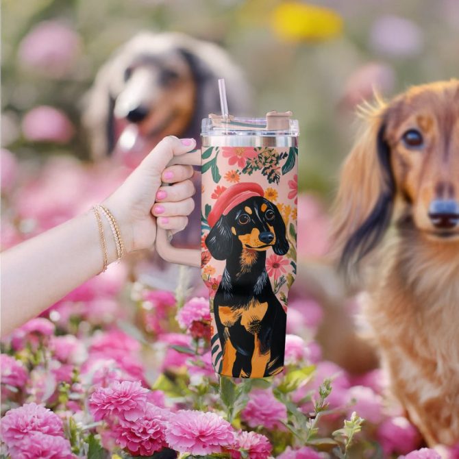 Dachshund Dog Custom Stanley Quencher 40Oz Stainless Steel Tumbler With Handle - Image 2