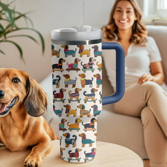 Dachshund Dog Custom Stanley Quencher 40Oz Stainless Steel Tumbler With Handle - Image 4