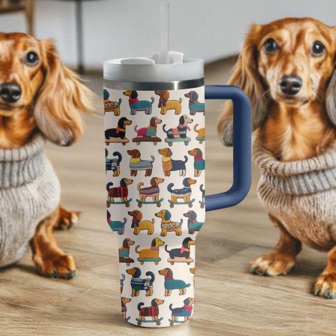 Dachshund Dog Custom Stanley Quencher 40Oz Stainless Steel Tumbler With Handle - Image 2