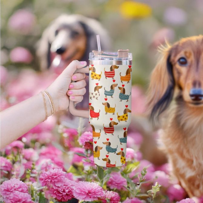 Dachshund Dog Custom Stanley Quencher 40Oz Stainless Steel Tumbler With Handle - Image 3