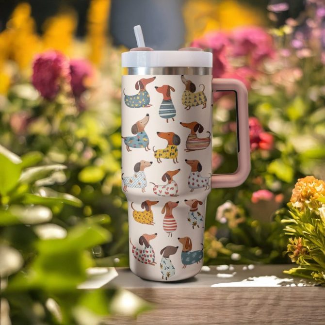 Dachshund Dog Custom Stanley Quencher 40Oz Stainless Steel Tumbler With Handle - Image 2