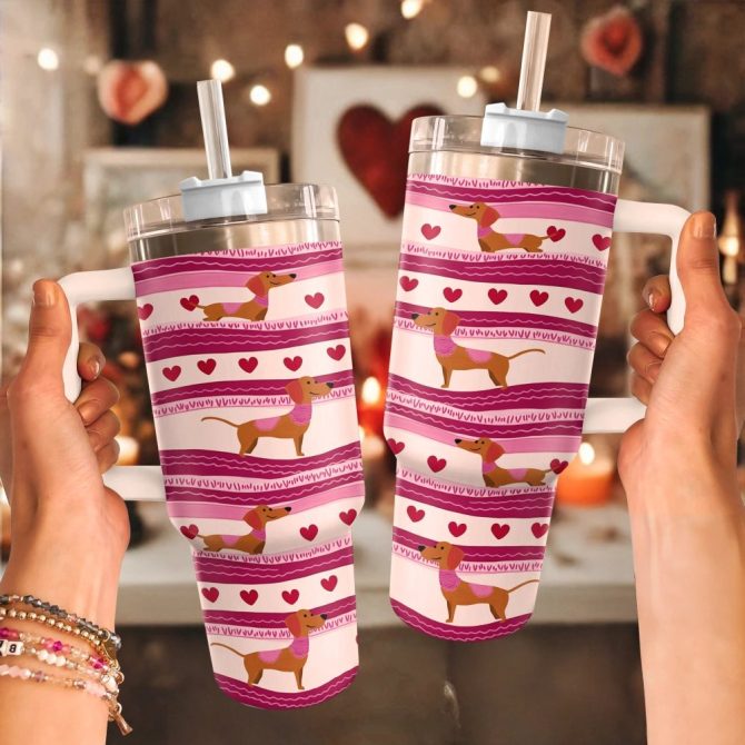 Dachshund Dog Custom Stanley Quencher 40Oz Stainless Steel Tumbler With Handle - Image 2