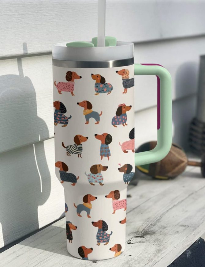 Dachshund Dog Custom Stanley Quencher 40Oz Stainless Steel Tumbler With Handle - Image 3