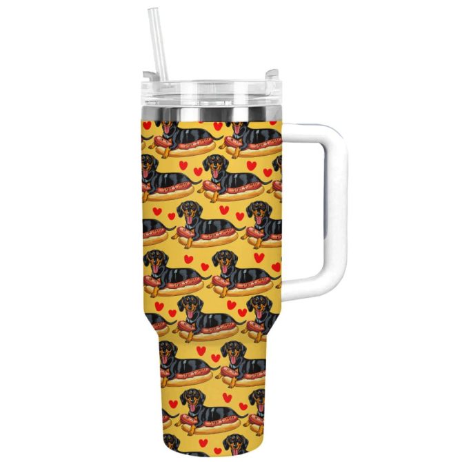 Dachshund Dog Custom Stanley Quencher 40Oz Stainless Steel Tumbler With Handle
