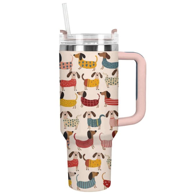 Dachshund Dog Custom Stanley Quencher 40Oz Stainless Steel Tumbler With Handle