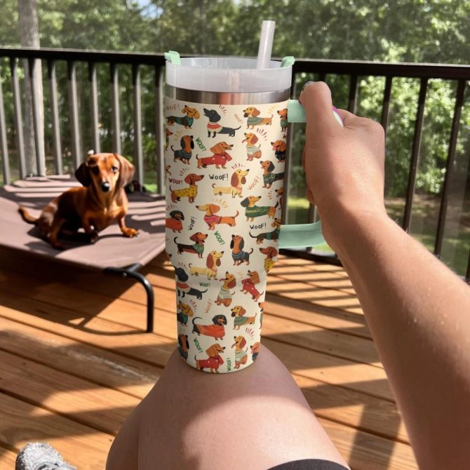 Dachshund Dog Custom Stanley Quencher 40Oz Stainless Steel Tumbler With Handle - Image 2