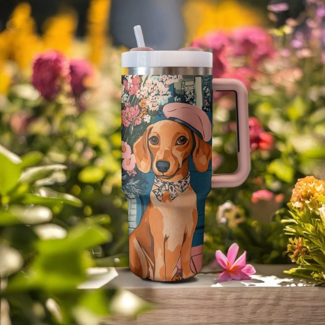 Dachshund Dog Custom Stanley Quencher 40Oz Stainless Steel Tumbler With Handle - Image 3