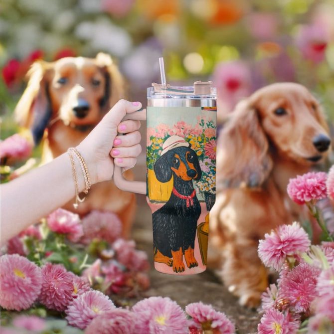 Dachshund Dog Custom Stanley Quencher 40Oz Stainless Steel Tumbler With Handle - Image 3