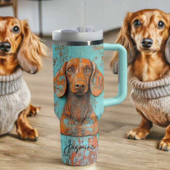 Dachshund Dog Custom Stanley Quencher 40Oz Stainless Steel Tumbler With Handle - Image 4