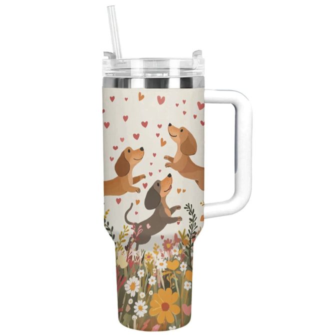 Dachshund Dog Custom Stanley Quencher 40Oz Stainless Steel Tumbler With Handle
