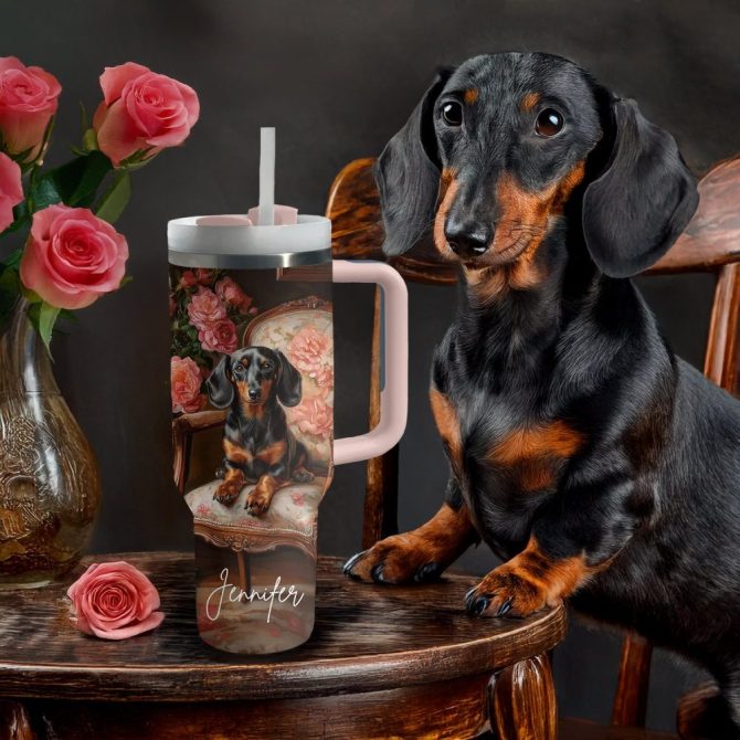 Dachshund Dog Custom Stanley Quencher 40Oz Stainless Steel Tumbler With Handle - Image 2