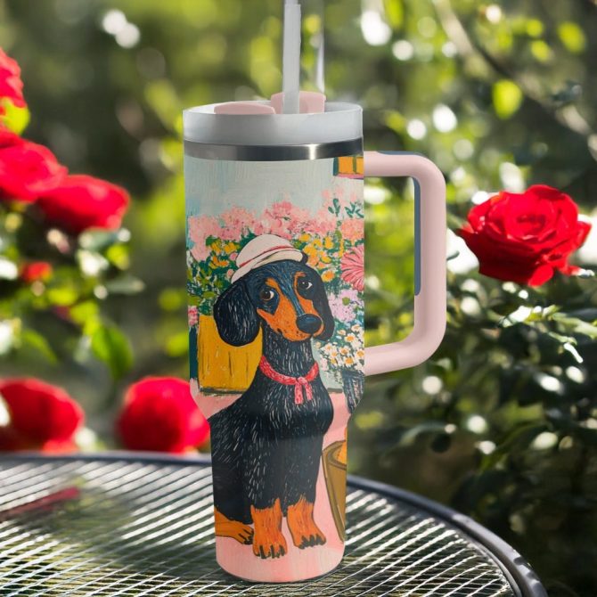 Dachshund Dog Custom Stanley Quencher 40Oz Stainless Steel Tumbler With Handle - Image 4