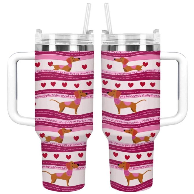 Dachshund Dog Custom Stanley Quencher 40Oz Stainless Steel Tumbler With Handle
