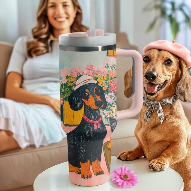 Dachshund Dog Custom Stanley Quencher 40Oz Stainless Steel Tumbler With Handle - Image 2