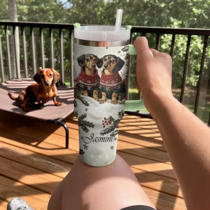 Dachshund Dog Custom Stanley Quencher 40Oz Stainless Steel Tumbler With Handle - Image 2