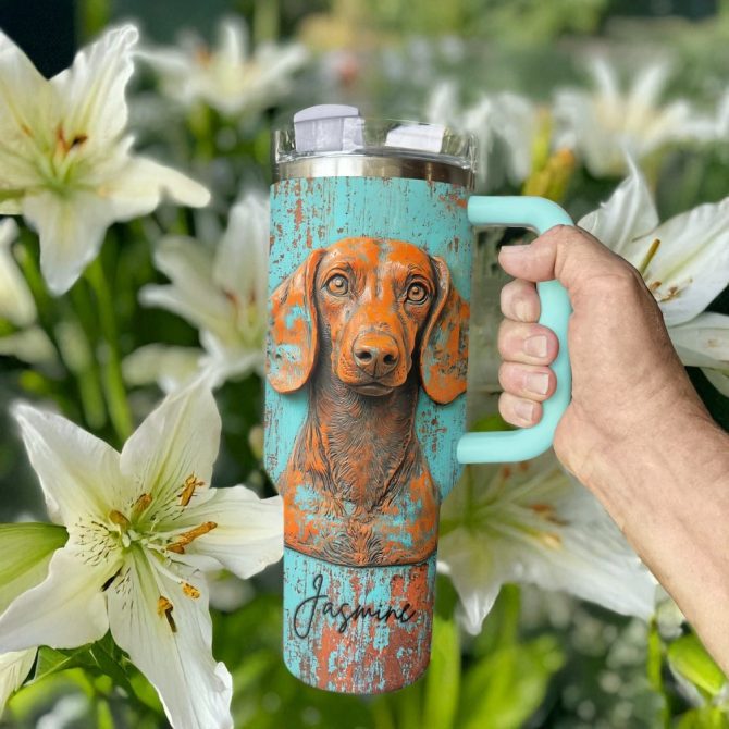Dachshund Dog Custom Stanley Quencher 40Oz Stainless Steel Tumbler With Handle - Image 3