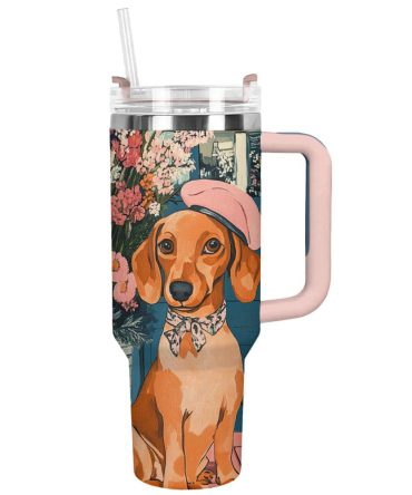 Dachshund Dog Custom Stanley Quencher 40Oz Stainless Steel Tumbler With Handle