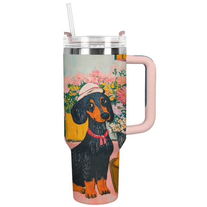 Dachshund Dog Custom Stanley Quencher 40Oz Stainless Steel Tumbler With Handle