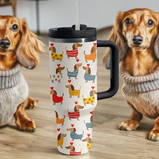 Dachshund Dog Custom Stanley Quencher 40Oz Stainless Steel Tumbler With Handle - Image 2
