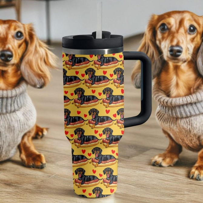 Dachshund Dog Custom Stanley Quencher 40Oz Stainless Steel Tumbler With Handle - Image 4