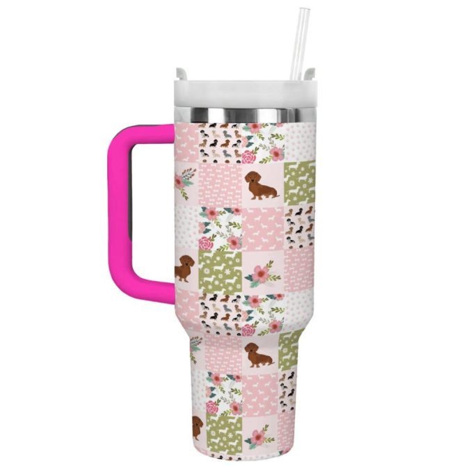 Dachshund Dog Custom Stanley Quencher 40Oz Stainless Steel Tumbler With Handle