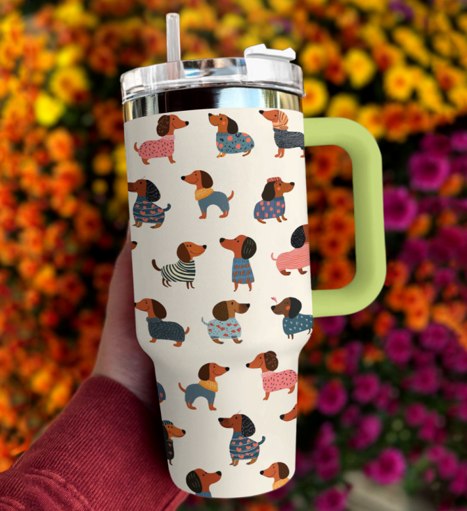 Dachshund Dog Custom Stanley Quencher 40Oz Stainless Steel Tumbler With Handle - Image 2