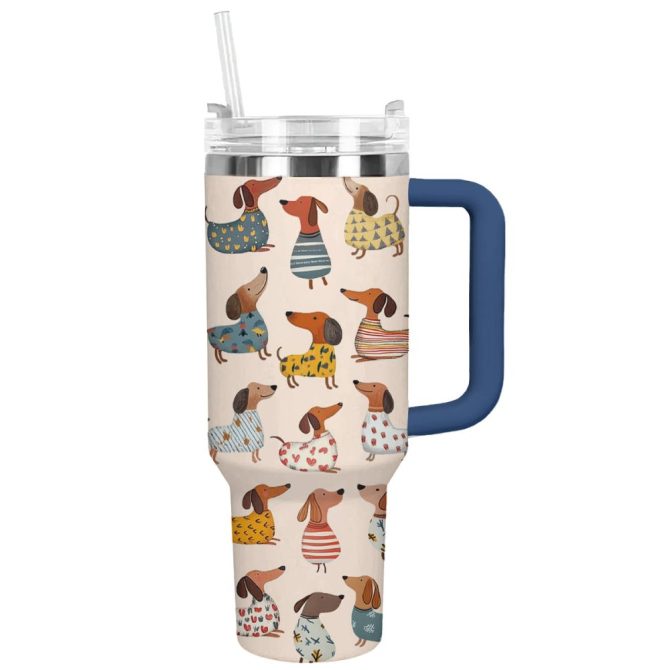Dachshund Dog Custom Stanley Quencher 40Oz Stainless Steel Tumbler With Handle