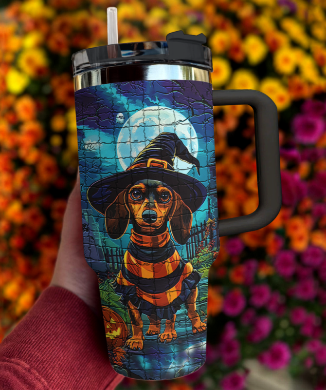Dachshund Halloween Custom Stanley Quencher 40Oz Stainless Steel Tumbler With Handle - Image 3