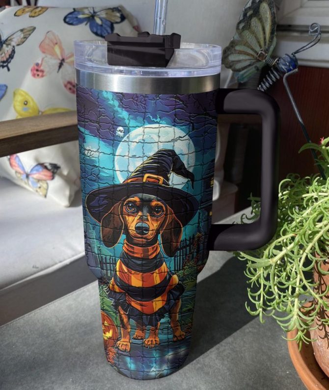 Dachshund Halloween Custom Stanley Quencher 40Oz Stainless Steel Tumbler With Handle - Image 4