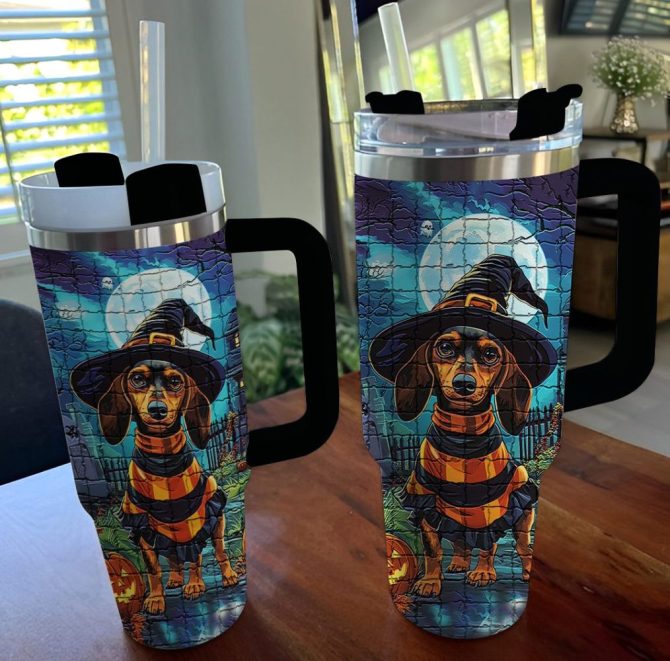 Dachshund Halloween Custom Stanley Quencher 40Oz Stainless Steel Tumbler With Handle - Image 2