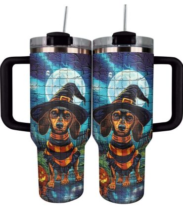 Dachshund Halloween Custom Stanley Quencher 40Oz Stainless Steel Tumbler With Handle