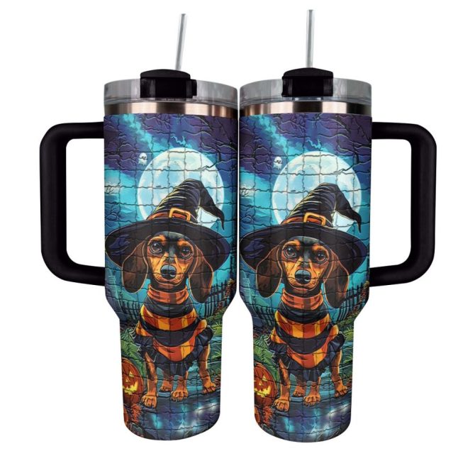 Dachshund Halloween Custom Stanley Quencher 40Oz Stainless Steel Tumbler With Handle