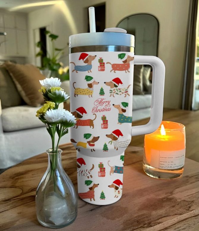 Dachshund Holiday Cheer Christmas Custom Stanley Quencher 40Oz Stainless Steel Tumbler With Handle - Image 2