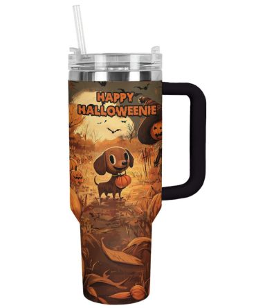 Dachshund On Halloween Midnight Custom Stanley Quencher 40Oz Stainless Steel Tumbler With Handle