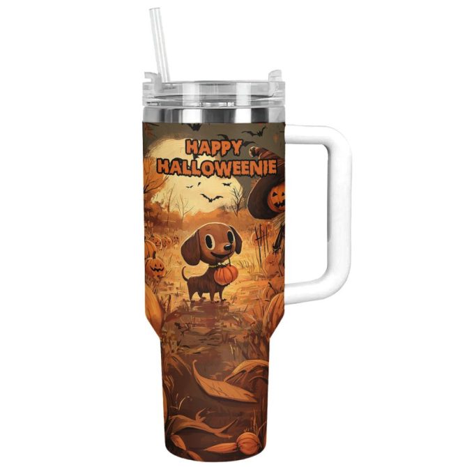 Dachshund On Halloween Midnight Custom Stanley Quencher 40Oz Stainless Steel Tumbler With Handle - Image 12
