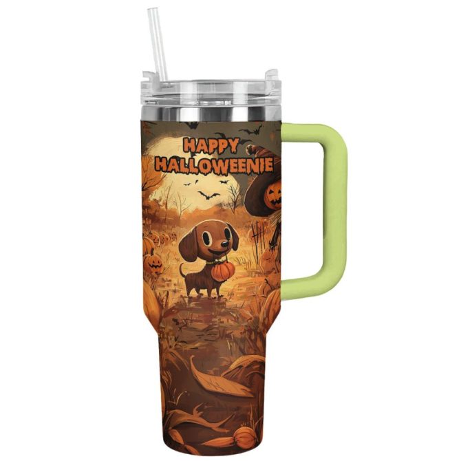 Dachshund On Halloween Midnight Custom Stanley Quencher 40Oz Stainless Steel Tumbler With Handle - Image 13