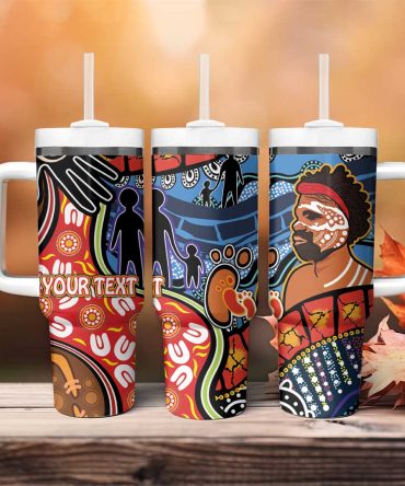 Dad And Son Footprint Father #8217;S Day Australian Aboriginal Art Custom Stanley Quencher 40Oz Stainless Steel Tumbler With Handle