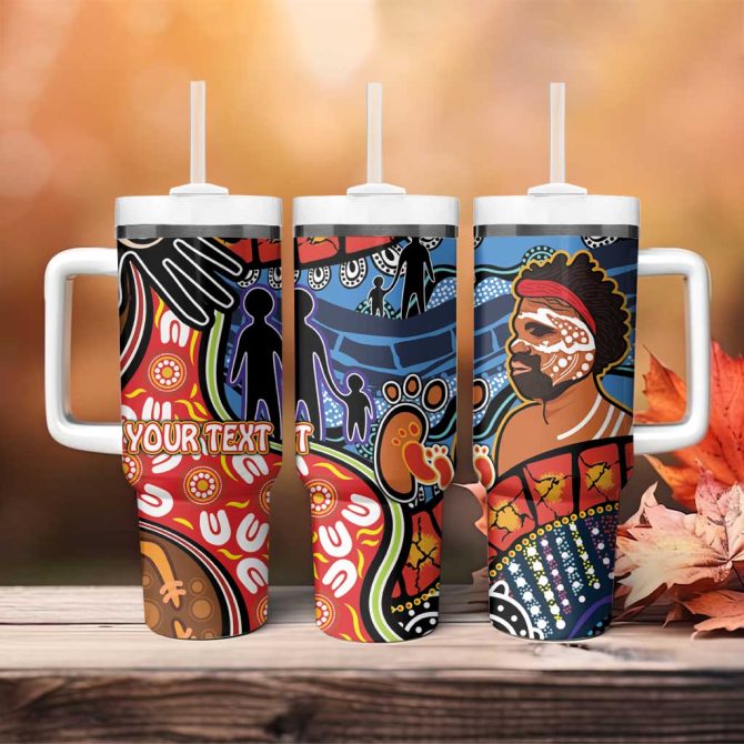 Dad And Son Footprint Father #8217;S Day Australian Aboriginal Art Custom Stanley Quencher 40Oz Stainless Steel Tumbler With Handle